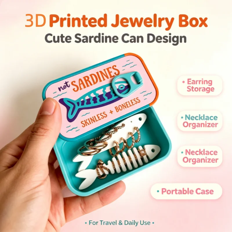 Accessories Travel Jewelry Box - Mini pudełko z nadrukiem sardyn, przenośny