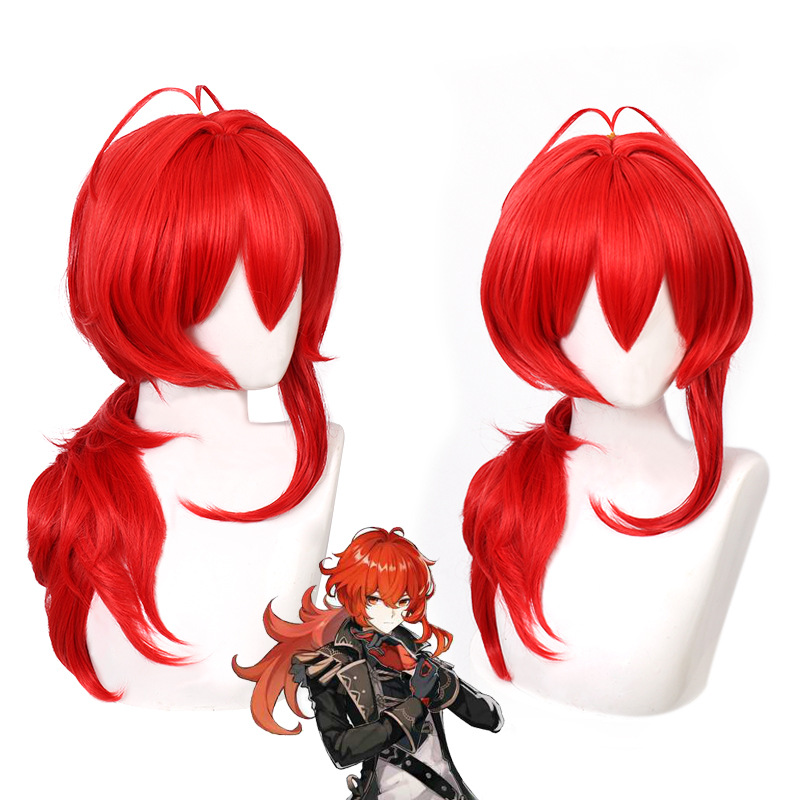 Travel Accessories For Men - Peruka Cosplay Diluc Genshin Impact Podróżnik